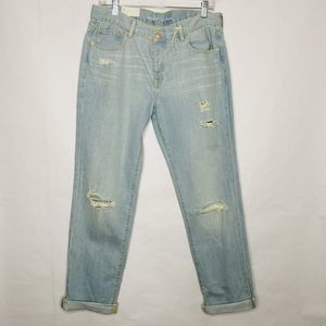 Old Navy Boyfriend Jeans Women 6 Light Blue Wash Denim Ciffed Distressed Tomboy